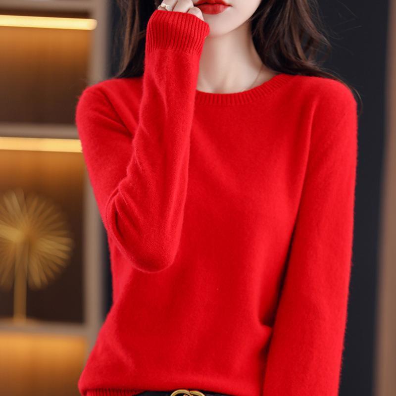 Весенне-осенний вязаный свитер с круглым вырезом, женский, с длинными рукавами, свободный, модный, нижняя часть рубашки, топ