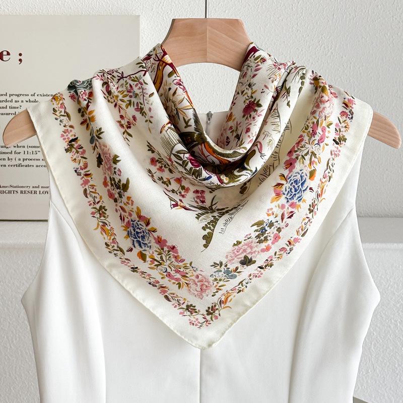 Women's French Red Cotton Silk Blend Scarf – 70CM Neck and Headscarf, Spring/Autumn Fashion Accessory