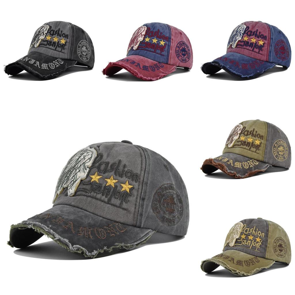 Vintage Skull Embroidered Baseball Cap Sun Hat Washed Cotton Curved Brim Adjustable Size