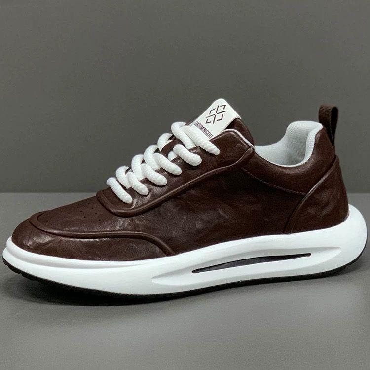 Men's New Leather Sneakers Trend Versatile Casual Shoes Soft Sole Comfortable Running Shoes Fashion Street Style