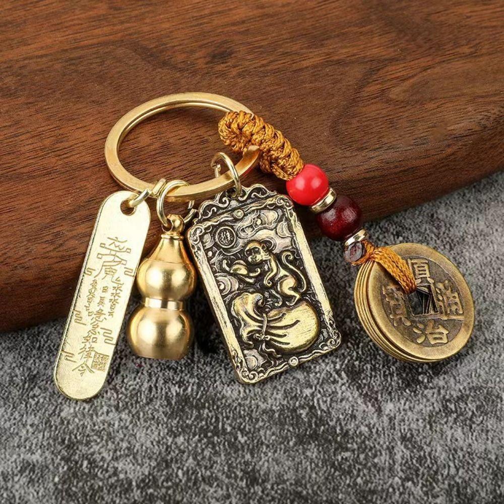 Brass Gourd Chinese Style Zodiac Keychain Feng Shui Brass Gourd Money Keychain Couple