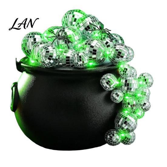 Halloween Tabletop Accents Disco Bubbling Witch Cauldron Kit, Kettle with 40 Balls 2 Creative Display Light Strings Spider Webs Fake 100 Adhesive Dots