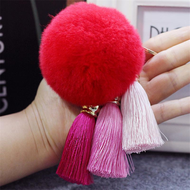 Cute Rabbit Fur Ball Keychain Tassel Pendant for Women Mobile Phone Case Car Ladies Bag Plush Pendant