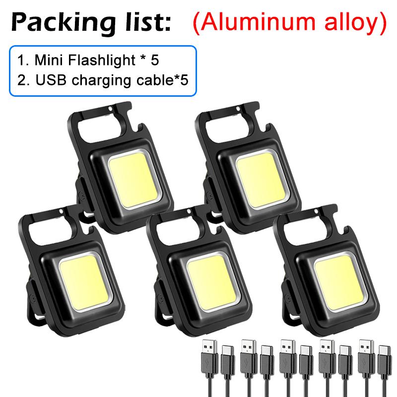 Mini Keychain Light Multifunctional Camping Clip Flashlight USB Rechargeable Outdoor LED Portable Bright Work COB Pocket Lantern