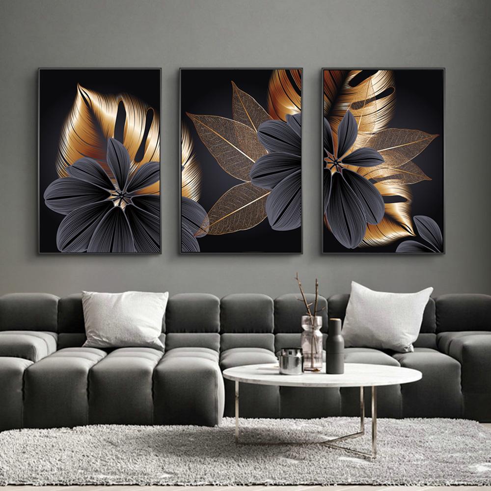 Abstract Golden Tree Leaves Canvas Art Posters and Prints Modern Fashion Luxury Paintings On the Wall Art Pictures Home Decor