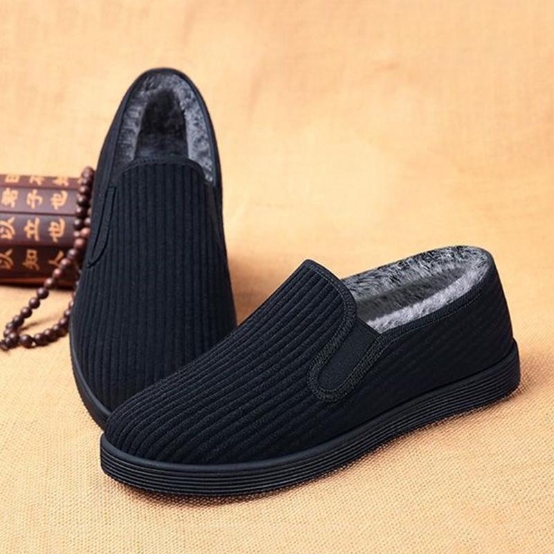 Модные мужские повседневные нескользящие туфли на плоской подошве, мягкие легкие утолщенные лоферы, утепленные удобные хлопковые туфли для зимы, размер 39-44
