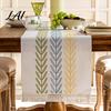 Modern Home Table Centerpiece Embroidered Leaf Runner with Tassels Rustic Farmhouse Rectangle Tablecloth Imitation Pastoral Style Dressing