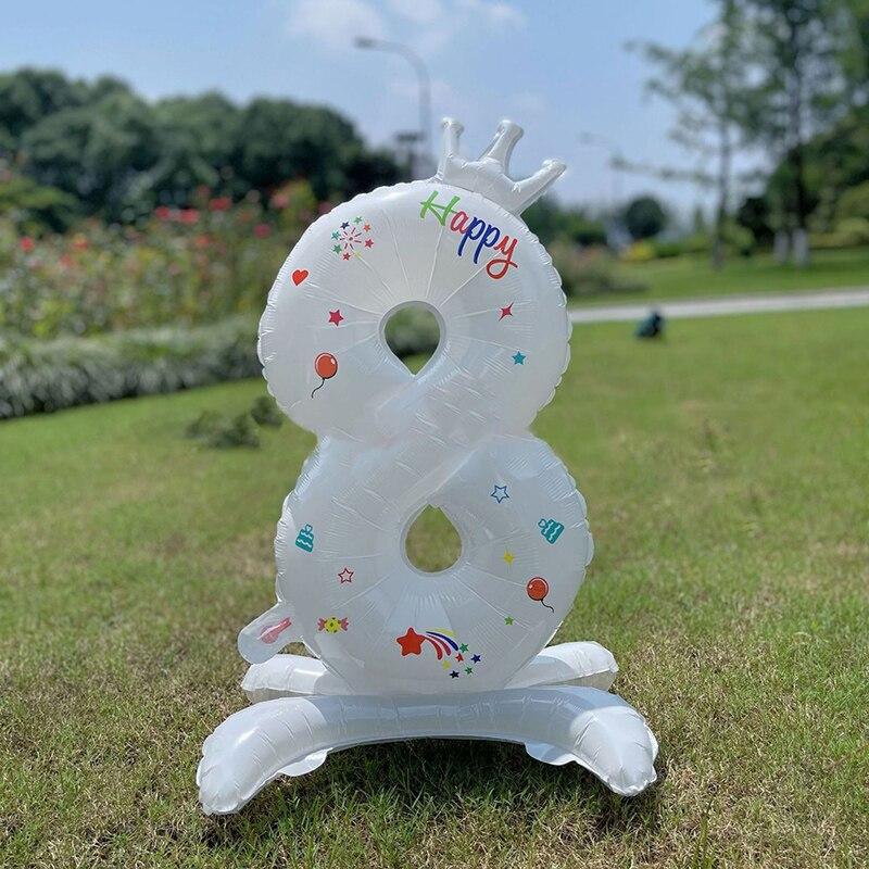 1PC 32 Inch White Number Stand 0-9 Shape Balloons Aluminum Film Birthday Party Decor Kid Toy Anniversary Balloons