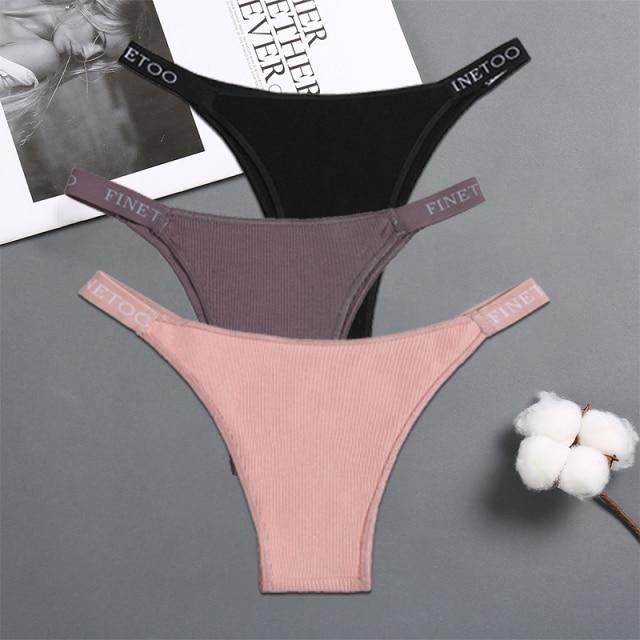FINETOO 3PCS/Set Women's Lingerie Panties Cotton Gstring Female Underpants Sexy Letter Panties Thong Pantys Underwear Intimates