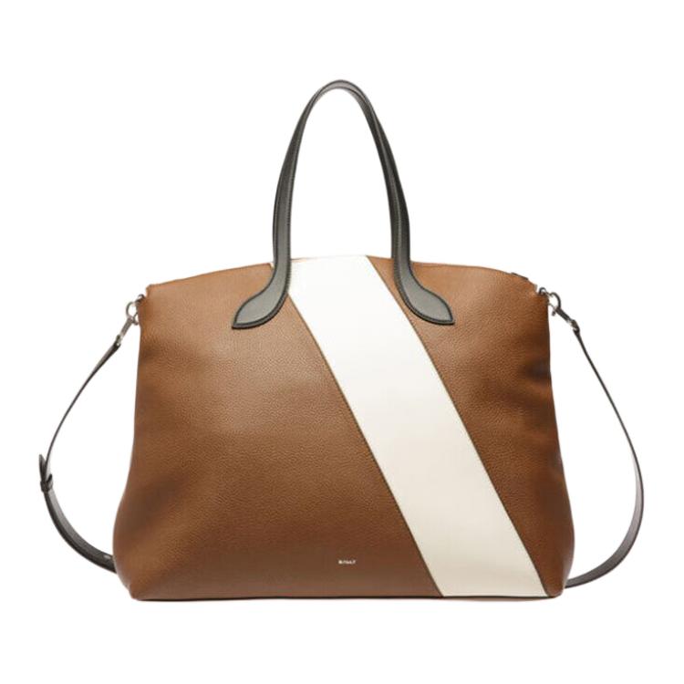 Bally Color Block Design Zipper Closure Calfskin Crossbody Tote Bag Men Bags Brown 6305091