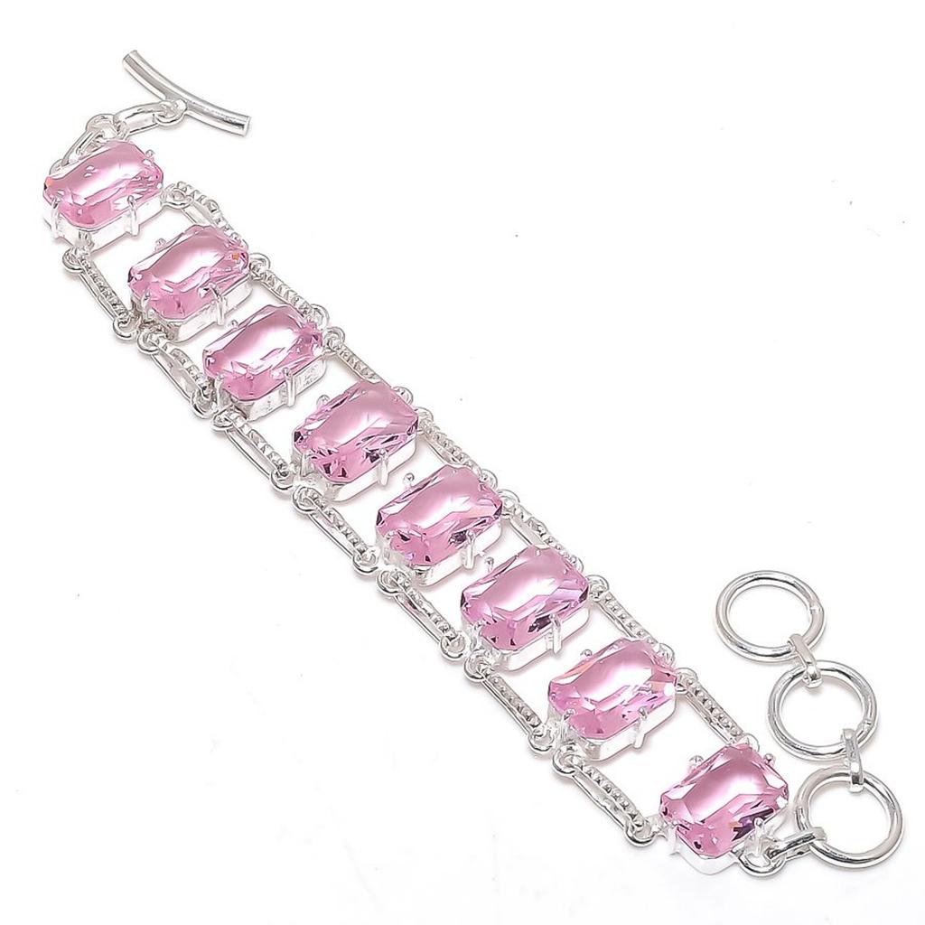 Pink Kunzite Cushion Shape Gemstone Bracelet Adjustable Link Handmade Jewelry 7"