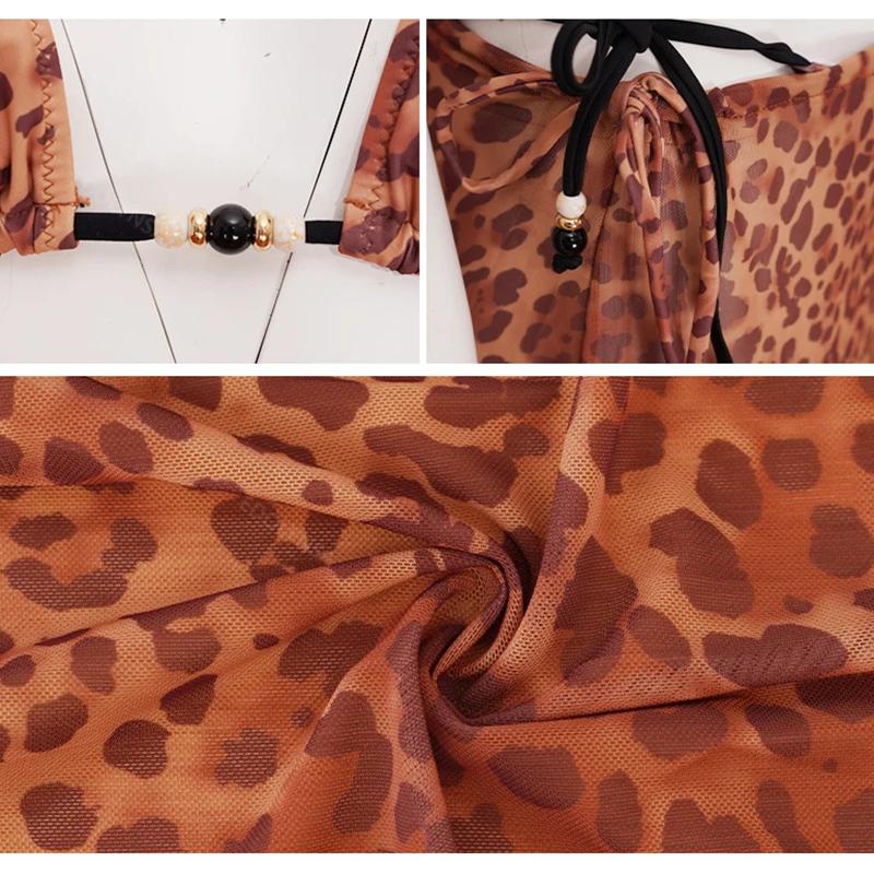 EDOLYNSA сексуальный леопардовый принт комплект бикини из 3 предметов 2023 летняя пляжная одежда треугольный купальник бикини с пляжной юбкой купальник A1554