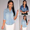 Женская рубашка с лацканами, длинным рукавом, свободный крой, верхние части, карманы с клапанами, пуговицы, планка, джинсовая рубашка, стиль для поездок на работу, повседневная одежда