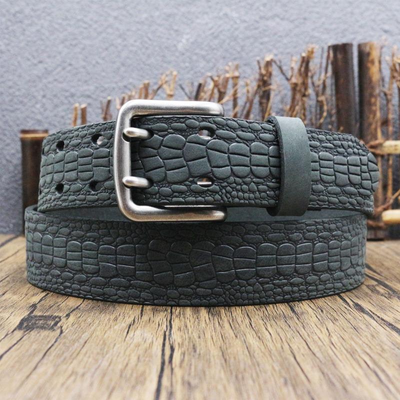 Retro woven carved Crazy Horse leather belt, men's old first-layer cowhide belt
