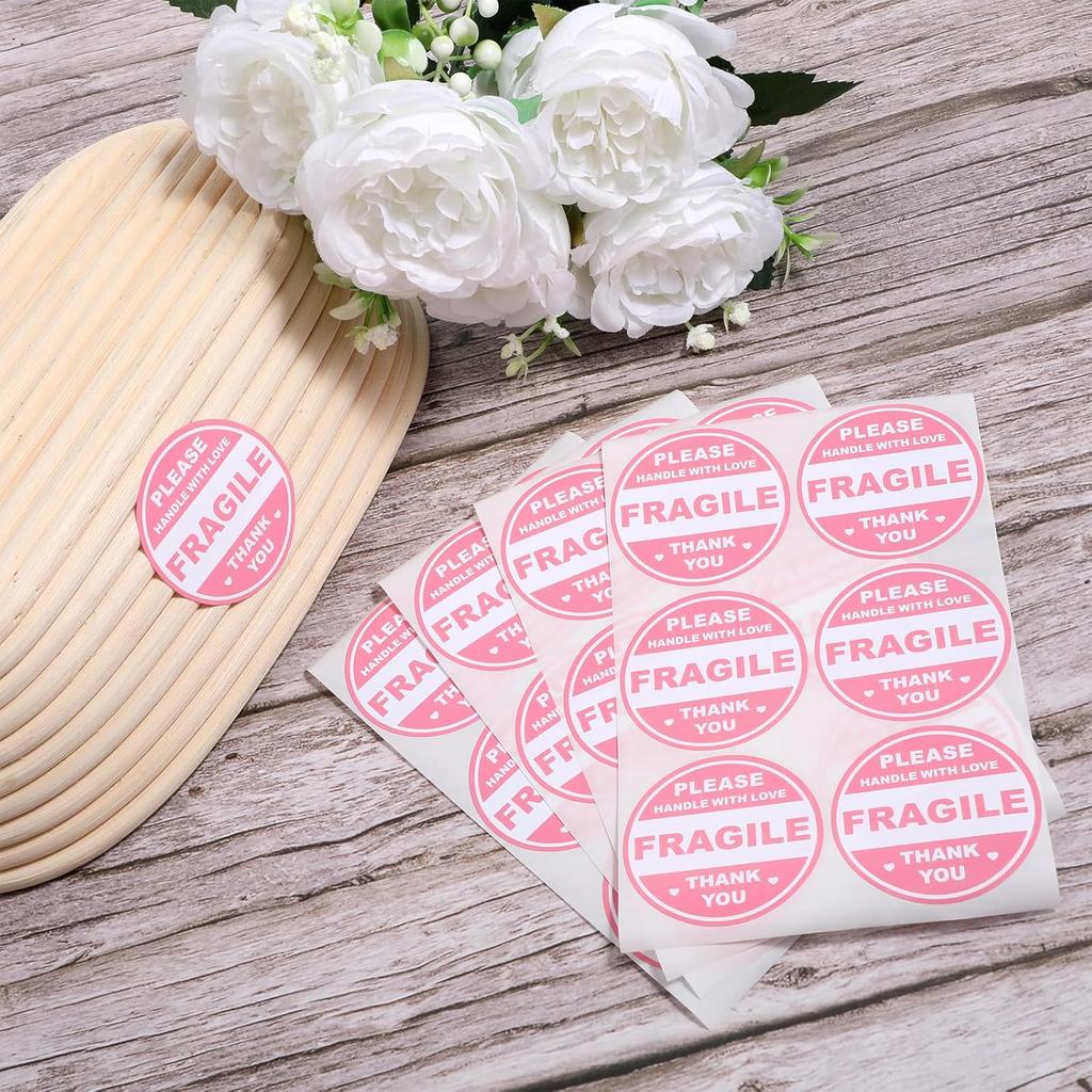 2 inch 300 PCS Fragile Sticker Pink Round Fragile Labels Cute FragileSticker Handle with Care Thank You Label for Shipping Moving Glass Permanent
