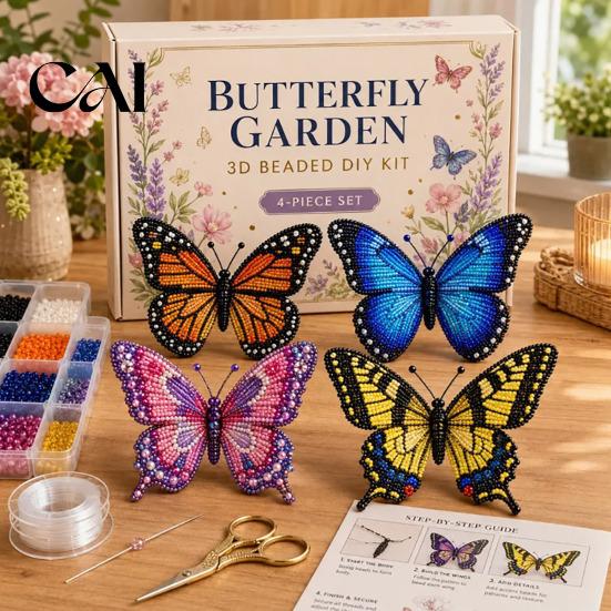 Bead Embroidery Kit 3D Beaded Animal Kit, DIY Beading for Beginners, Creative Beadwork Set Handmade Highland Cow/Butterfly/Owl Craft