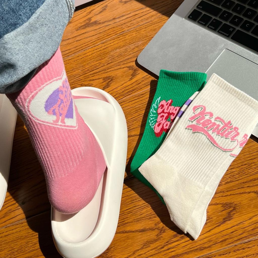 5 пар носков с принтом букв и сердец, удобные и милые уличные носки средней длины, женские чулки и носки