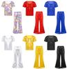 Kids Boys Girls Sequined T-Shirt Elastic Waist Flared Pants Stage Performance Glitter Outfit