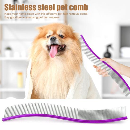 Расческа для вычесывания шерсти домашних животных, изогнутая расческа из нержавеющей стали для ухода за собаками, щетка для удаления шерсти домашних животных для длинношерстных собак и кошек
