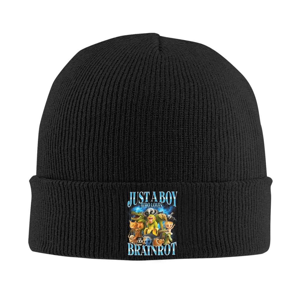 Just A Boy Who Loves Italian Brainrot Bonnet Hats Beanie Hats Autumn Pattern Knit Hat Vintage Adult Unisex Kpop Warm Soft Cap