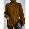 Autumn and Winter Women's Plus Size Knit Sweater Medium Long Shoulder Sleeve High Lapel Split Sweater Dress