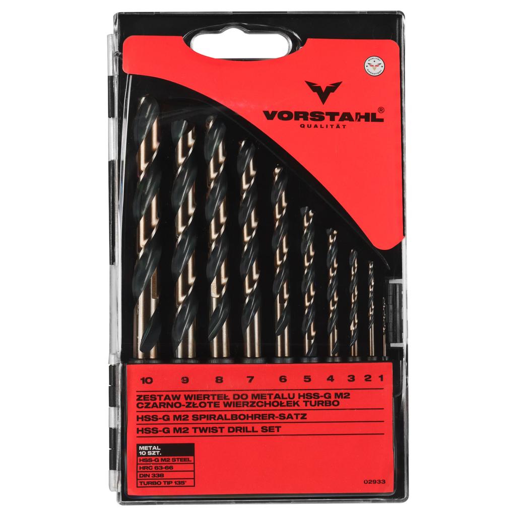 Vorstahl HSS-G M2 turbo metal drill bit set, 10 pcs, 1-10mm