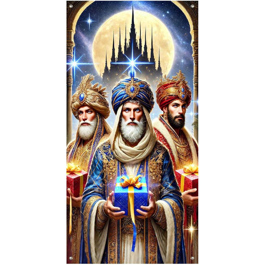 Feliz Dia De Reyes Door Cover 35x71 Inch Three Kings Day Porch Banner Epiphany Decorations Wise Men Celebration Backdrop for Home Office For Girls or