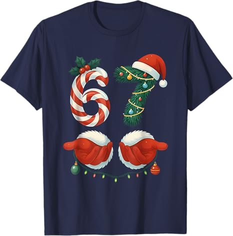 Funny 67 Meme Santa Hand Christmas Pajamas Men Women Boy Tshirt Y2k Brainrot Santa Bruh Xmas Tee Dear Santa My Brother Did It