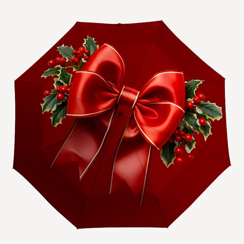 1pc Christmas Bow Automatic Opening/Closing Folding Umbrella with 8 Ribs,Portable Sunshade Umbrella Birthday and Holiday gifts yy251231101