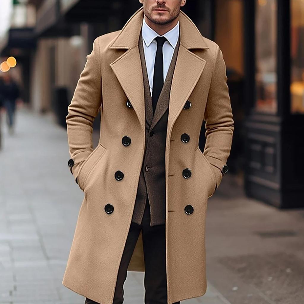 Autumn and Winter Men's Woolen Coat Casual and Fashionable Double Breasted Long Men's Woolen Coat