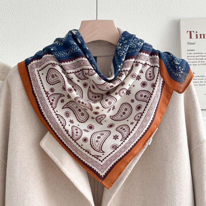 Chessboard plaid 71CM cotton and linen silk scarf small square scarf women's spring and autumn summer thin scarf scarf linen headscarf belt