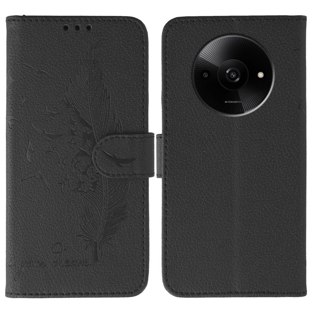 For Xiaomi Poco C61 4G/Redmi A3 4G Case Feather Imprint PU Leather Wallet Phone Cover