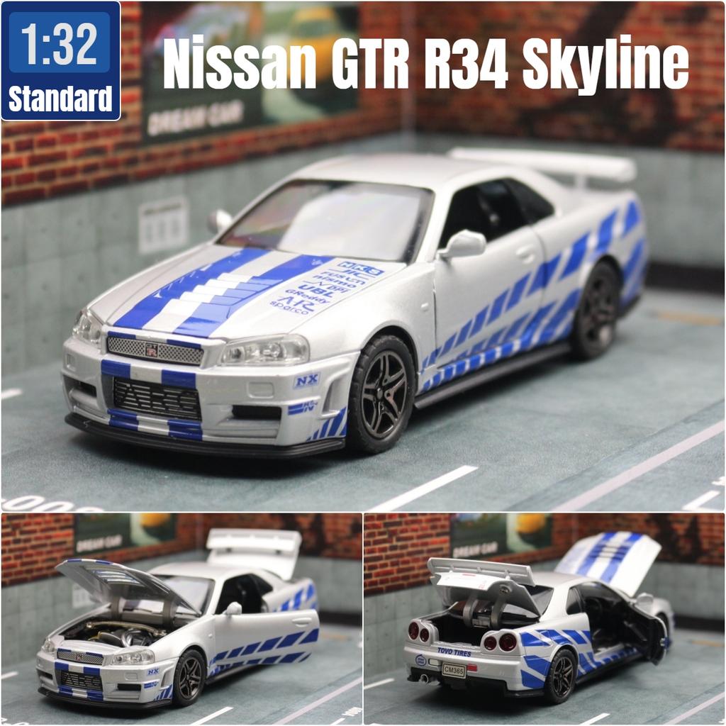 1/32 Nissan Skyline GTR R34 игрушечная модель автомобиля литая миниатюрная модель со звуком и светом инерционная коллекционная подарочная детская для мальчиков