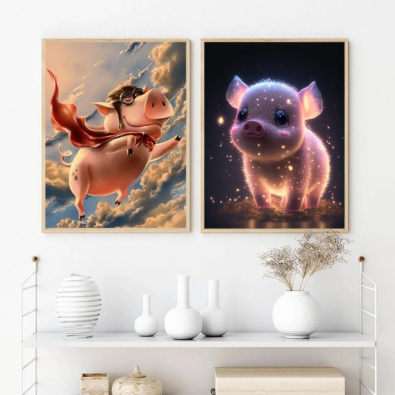Lovely Pink Pig Canvas Poster Cute Baby Animal Wall Art Picture for Living Room Bedroom Playroom Club Bar Modern Home Decor Gift