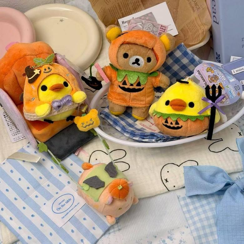 Плюшевая игрушка Пингвин Тыква Рилаккума с крыльями летучей мыши Декор на Хэллоуин для детей и фанатов
