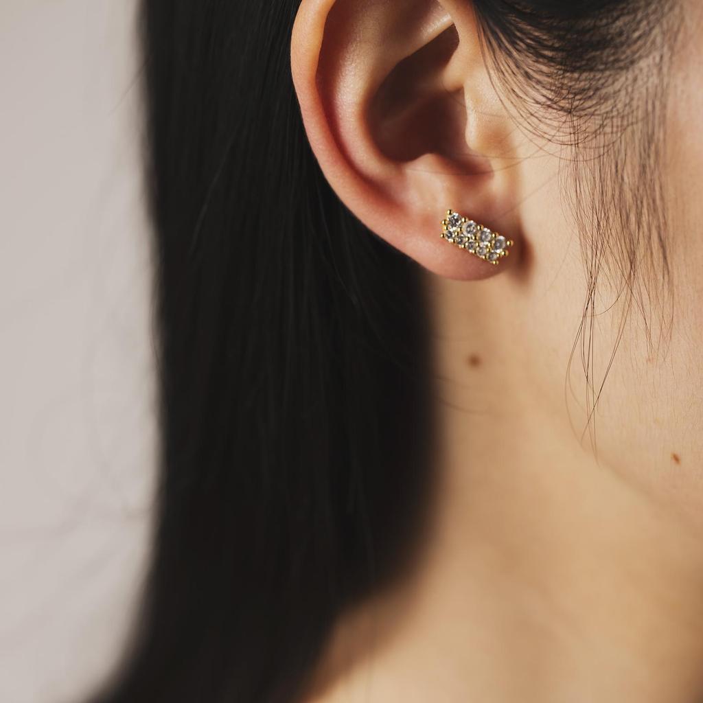 ANDYWEN 925 Sterling Silver Gold Two Line Piercing Zircon CZ Stud Earring Women Luxury Jewelry Wedding Gift