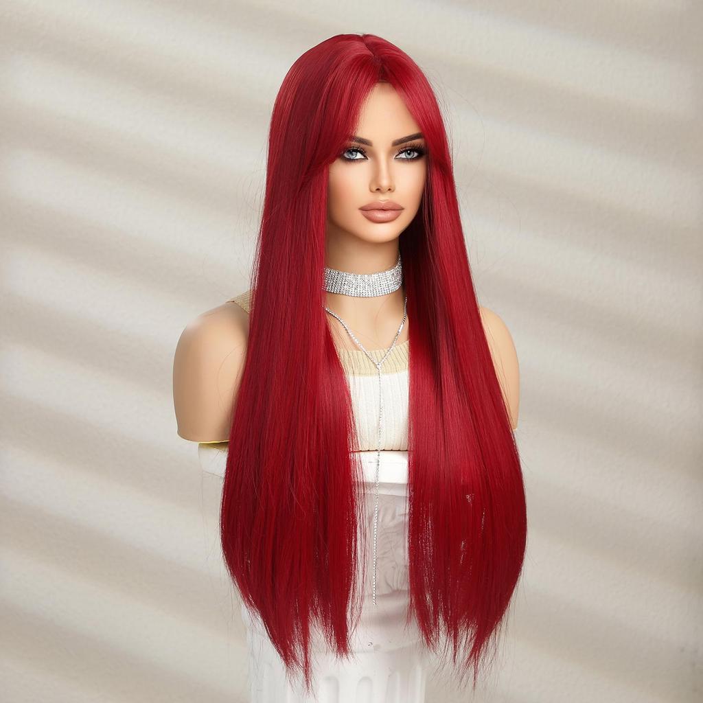 BLONDE UNICORN Длинные прямые парики бордового цвета с челкой, термостойкие парики для женщин, повседневные косплей-вечеринки