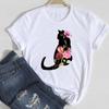 (Asian Size)Tee Top Fashion T Shirt Casual Women Clothing Cat Lovely Pet Animal Trend Cute Print Lady Female Short Sleeve Graphic T-shirt