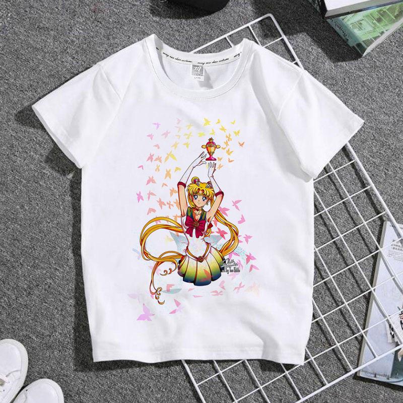 New Childrens Shortsleeved Tshirt with Japanese Anime Beauty Warrior Print A Familyfriendly Top