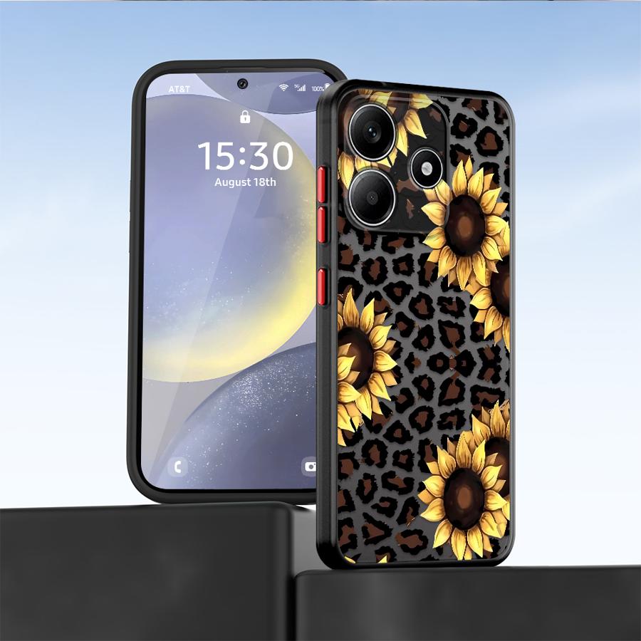 Чехол-накладка для телефона Funda для Xiaomi Redmi Note 14 14C 9S 12 13 Pro Plus 13C 10 A4 11 с рисунком под леопарда и подсолнухом