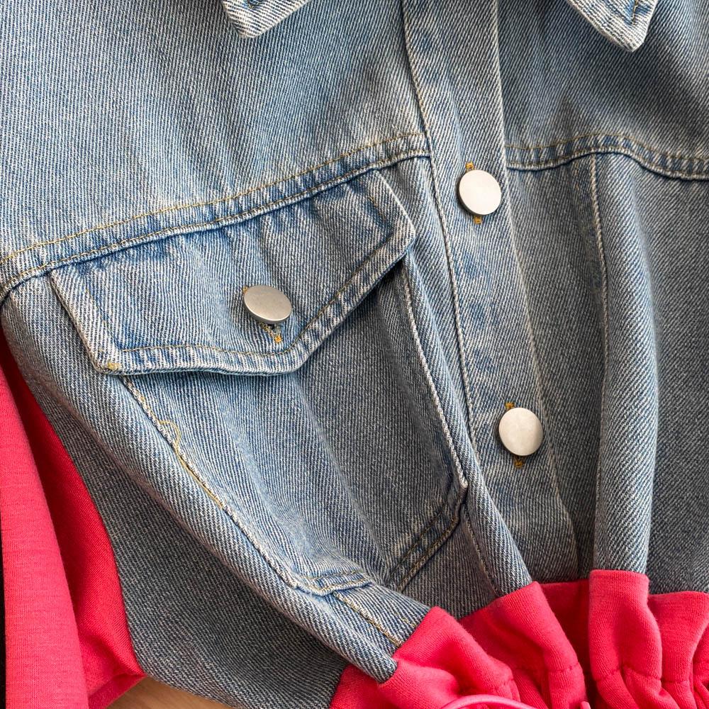 Новое контрастное джинсовое платье в стиле пэчворк с лацканами, женское дизайнерское платье Sense с завязками на талии, утягивающее длинное платье