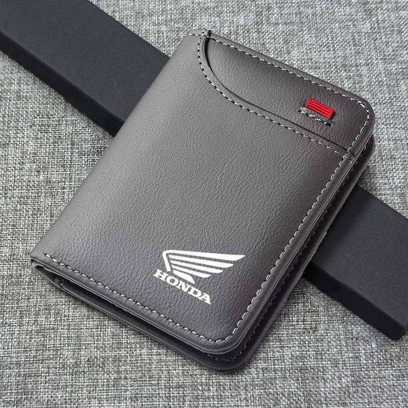 UNYDV1 Motorcycle Leather Mini Credit Card Purse Portable Wallet Car Emblem Wallet For Honda CB400 CB650 FCBF CBR25ORR CRF SH3O0 NC75O