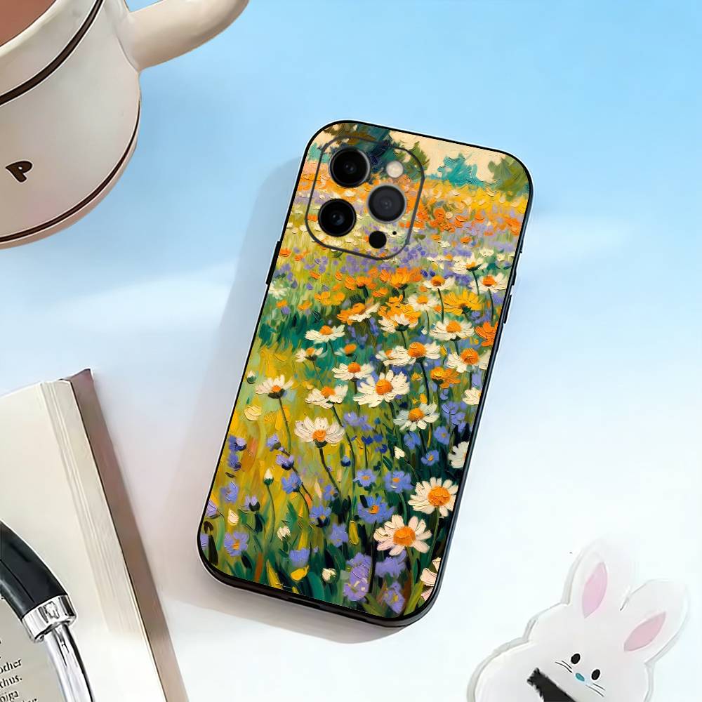 Чехол для телефона с картинами Ван Гога и Моне для iPhone 17, 16, 15, 14, 13, 12, 11 Plus, Pro Max, Другие Мягкий Черный Чехол