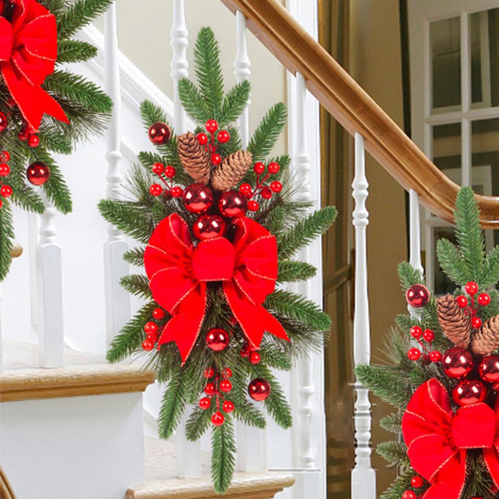 Artificial Christmas Wreath Staircase Decoration with Balls for Home Fireplace Window Door Table
