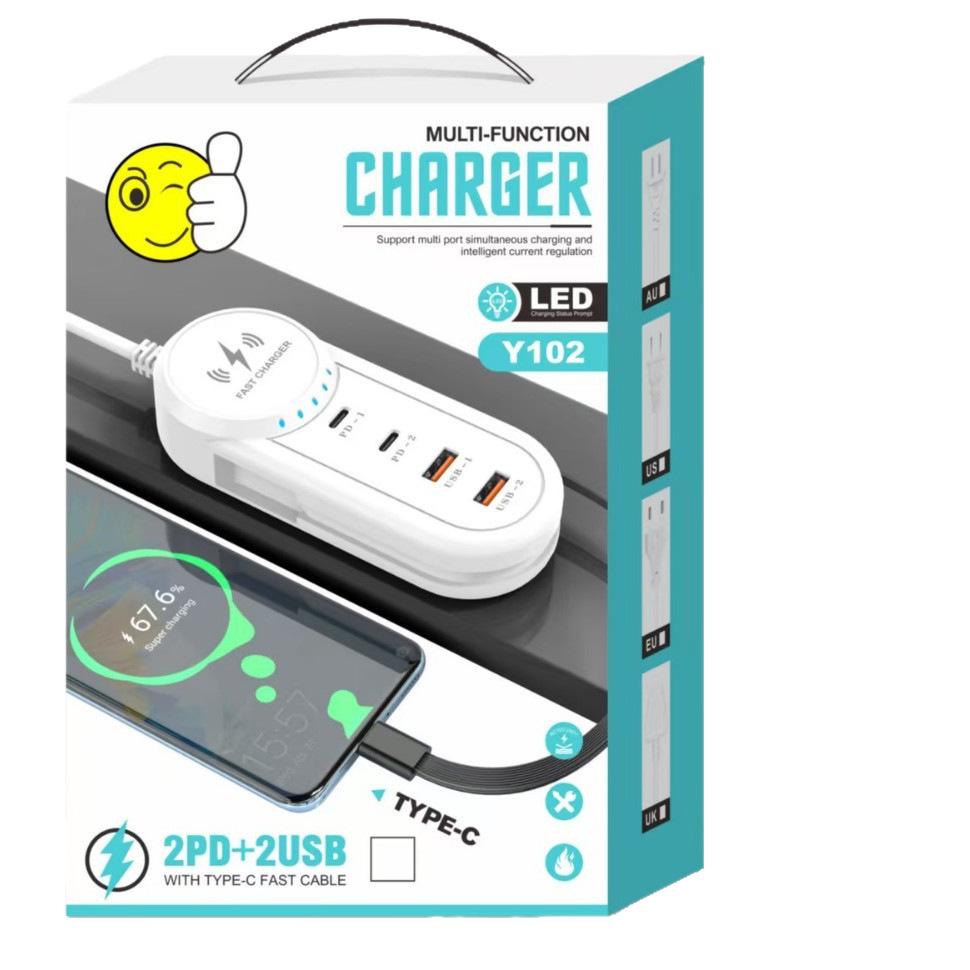 Многопортовое зарядное устройство Android с двойным USB и Type-C удлинителем