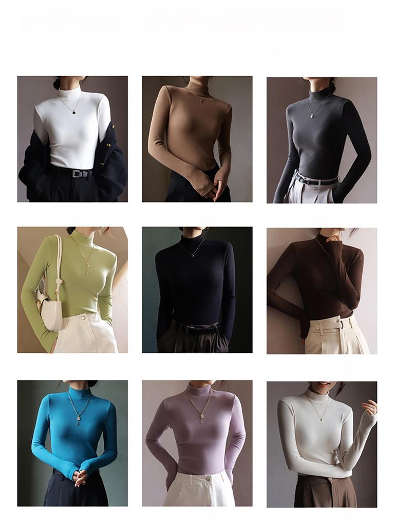 Длинный, холодный, слегка начесанный, с высоким вырезом и начесом, черепаховая внутренняя часть, утягивающая, теплая, микс и зима [Lalapala] женский топ, рукав, осень/зима, однотонный,