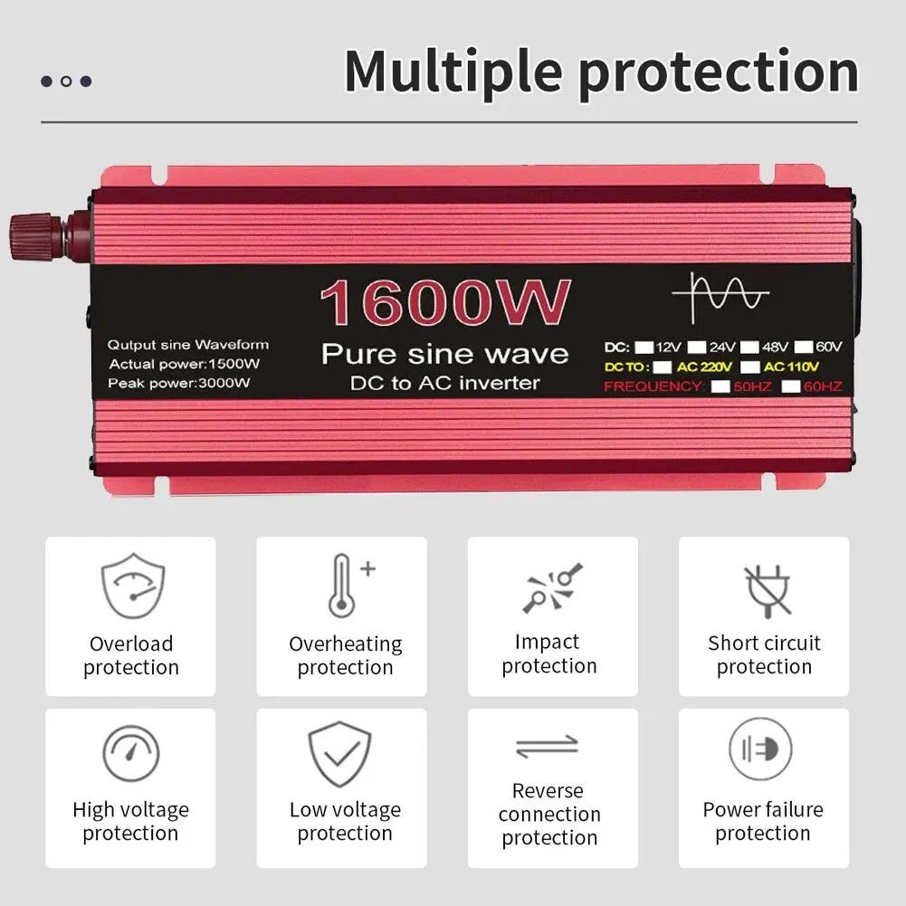 Pure Sine Wave Inverter DC 12V To AC 110V/220V 1000W 1600W 2000W 2200W Portable Power Bank Converter Solar Inverter