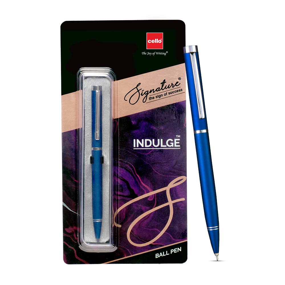 Cello Signature Moonlit & Indulge Blue Ball Pen Set of 2, 0.7mm Fine Tip Metal Twist Gift Pen for Office Home School