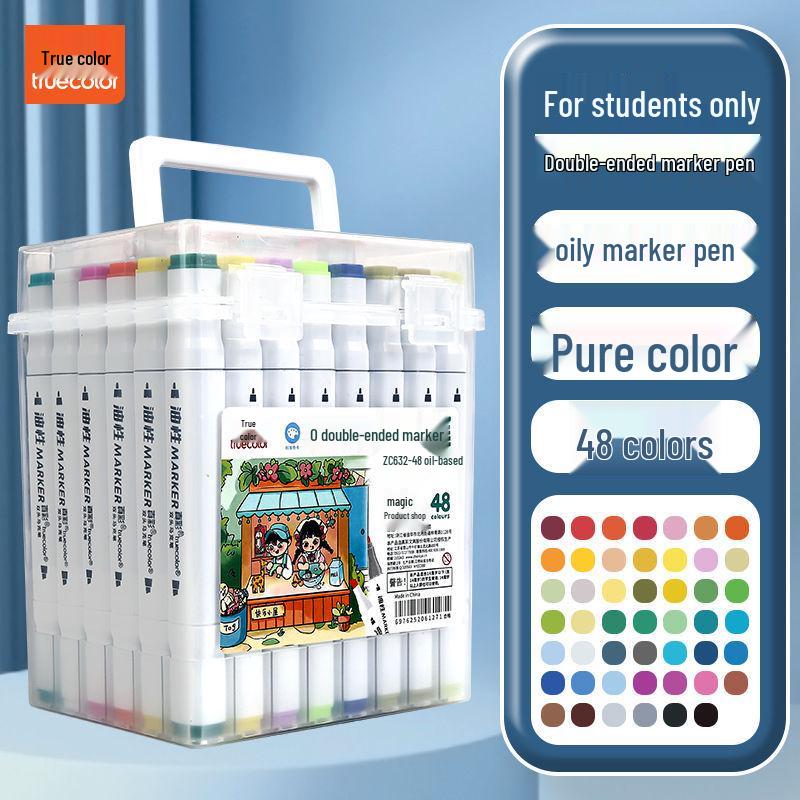 Двусторонние масляные маркеры True Color: Быстросохнущий набор для рисования в стиле аниме с твердыми наконечниками для студентов