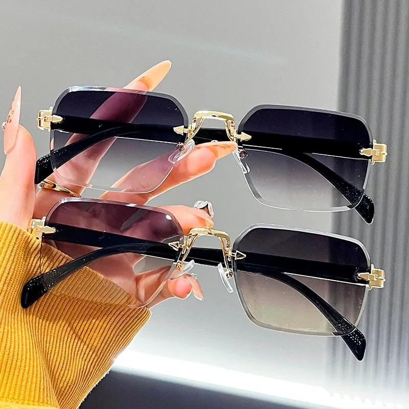 2 шт. Новые квадратные безободковые солнцезащитные очки с обрезанным краем для мужчин и женщин, градиентные солнцезащитные очки